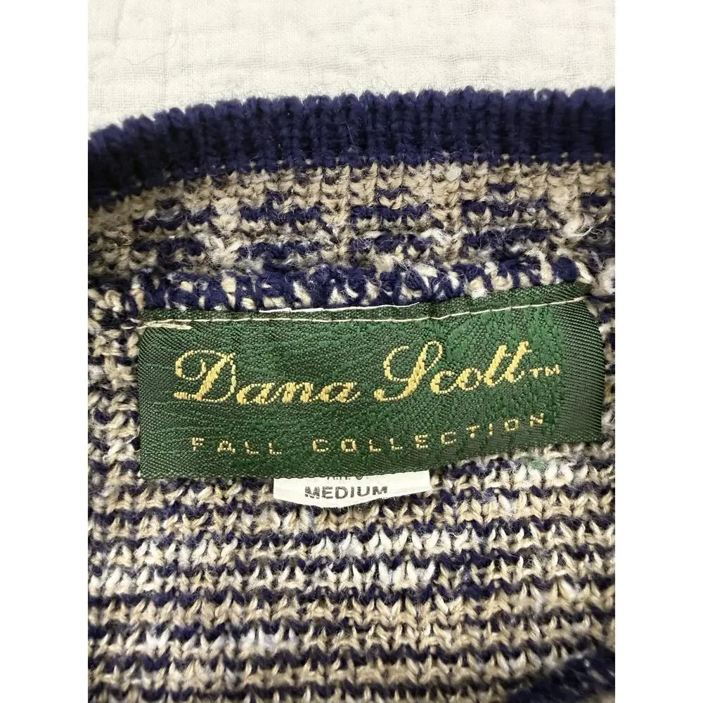 Vintage Damon Scott 90s Women’s Crew Neck Pullover Sweater Geometric Blue Size M